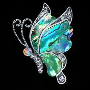Abalone and Austrian Crystal Pewter Butterly Brooch/Pin